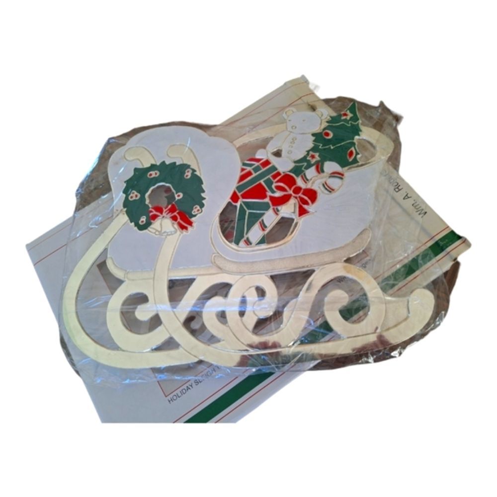 Vintage Silver Plated Holiday Sleigh Trivet Enamel Hot Plate Never Used